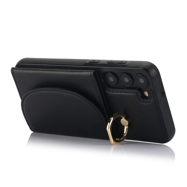 For Samsung Galaxy S23+ 5G YM007 Ring Holder Card Bag Skin Feel Phone Case(Black) For Samsung Galaxy S23+ 5G YM007 Ring Holder Card Bag Skin Feel Phone Case(Black)