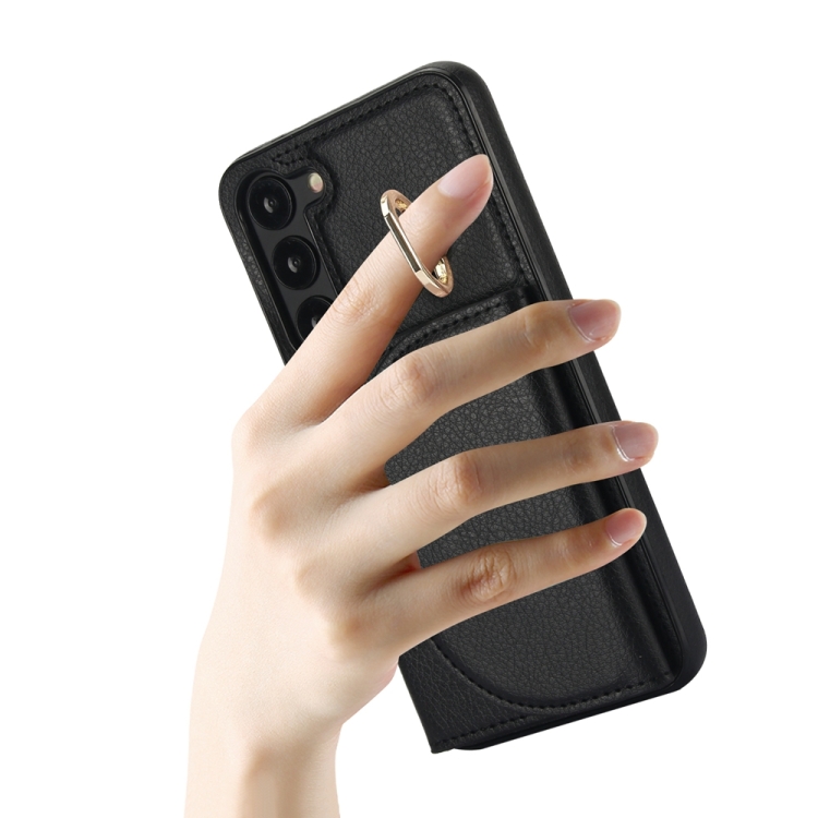 For Samsung Galaxy S23+ 5G YM007 Ring Holder Card Bag Skin Feel Phone Case(Black) For Samsung Galaxy S23+ 5G YM007 Ring Holder Card Bag Skin Feel Phone Case(Black)