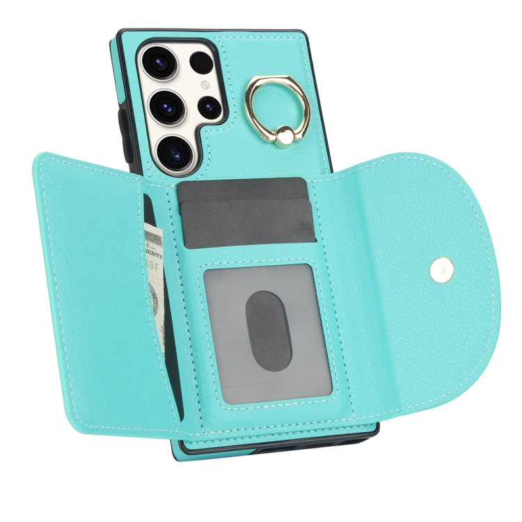 For Samsung Galaxy S23 Ultra 5G YM007 Ring Holder Card Bag Skin Feel Phone Case(Green) For Samsung Galaxy S23 Ultra 5G YM007 Ring Holder Card Bag Skin Feel Phone Case(Green)