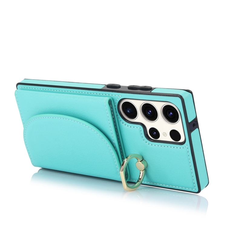 For Samsung Galaxy S23 Ultra 5G YM007 Ring Holder Card Bag Skin Feel Phone Case(Green) For Samsung Galaxy S23 Ultra 5G YM007 Ring Holder Card Bag Skin Feel Phone Case(Green)