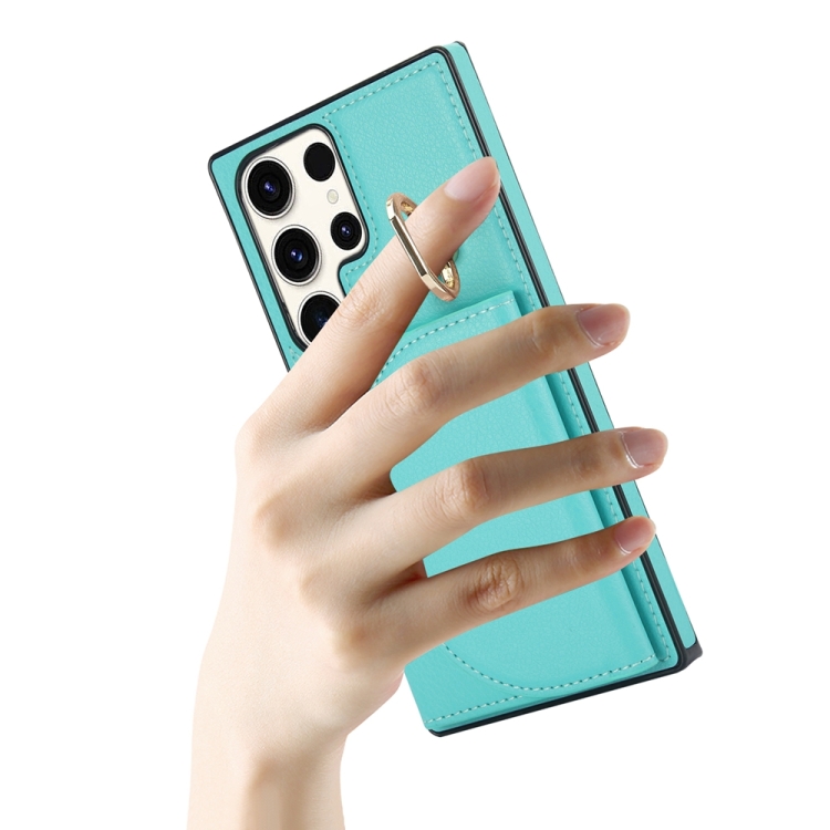 For Samsung Galaxy S23 Ultra 5G YM007 Ring Holder Card Bag Skin Feel Phone Case(Green) For Samsung Galaxy S23 Ultra 5G YM007 Ring Holder Card Bag Skin Feel Phone Case(Green)
