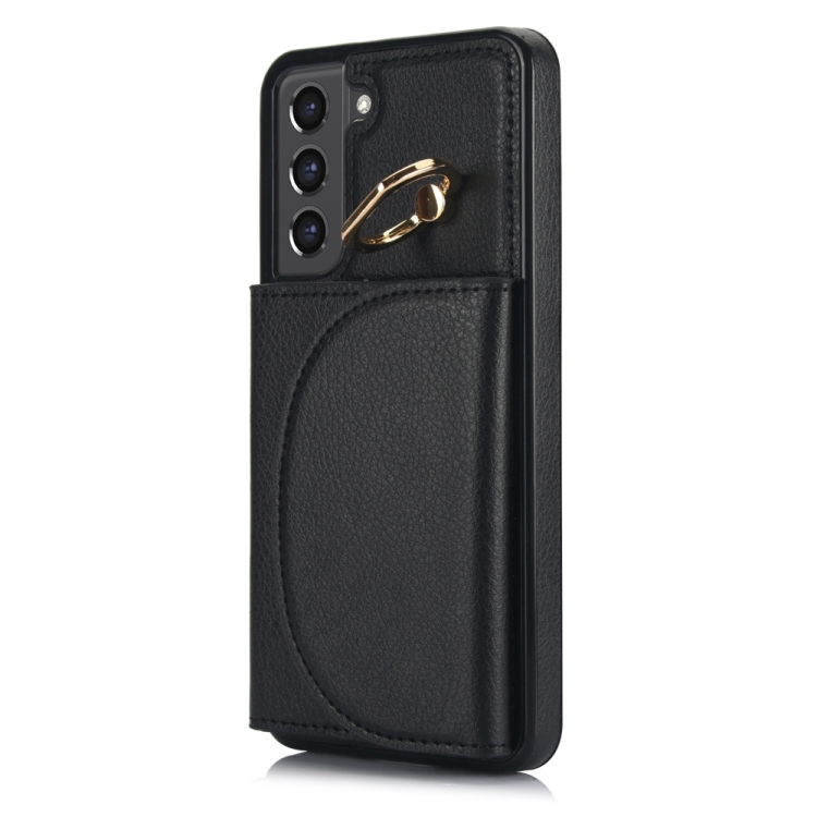 For Samsung Galaxy S22 5G YM007 Ring Holder Card Bag Skin Feel Phone Case(Black) For Samsung Galaxy S22 5G YM007 Ring Holder Card Bag Skin Feel Phone Case(Black)