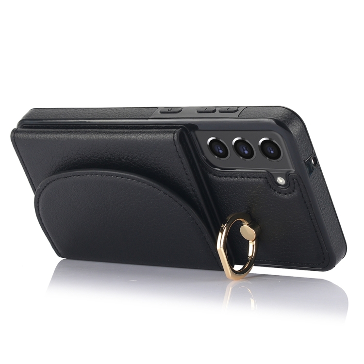 For Samsung Galaxy S22 5G YM007 Ring Holder Card Bag Skin Feel Phone Case(Black) For Samsung Galaxy S22 5G YM007 Ring Holder Card Bag Skin Feel Phone Case(Black)