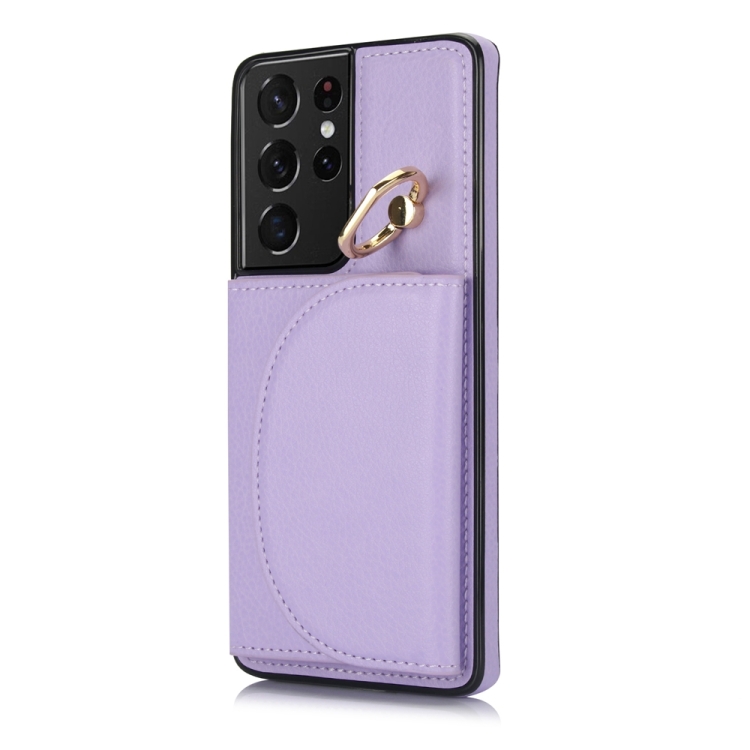 For Samsung Galaxy S21 Ultra 5G YM007 Ring Holder Card Bag Skin Feel Phone Case(Purple) For Samsung Galaxy S21 Ultra 5G YM007 Ring Holder Card Bag Skin Feel Phone Case(Purple)