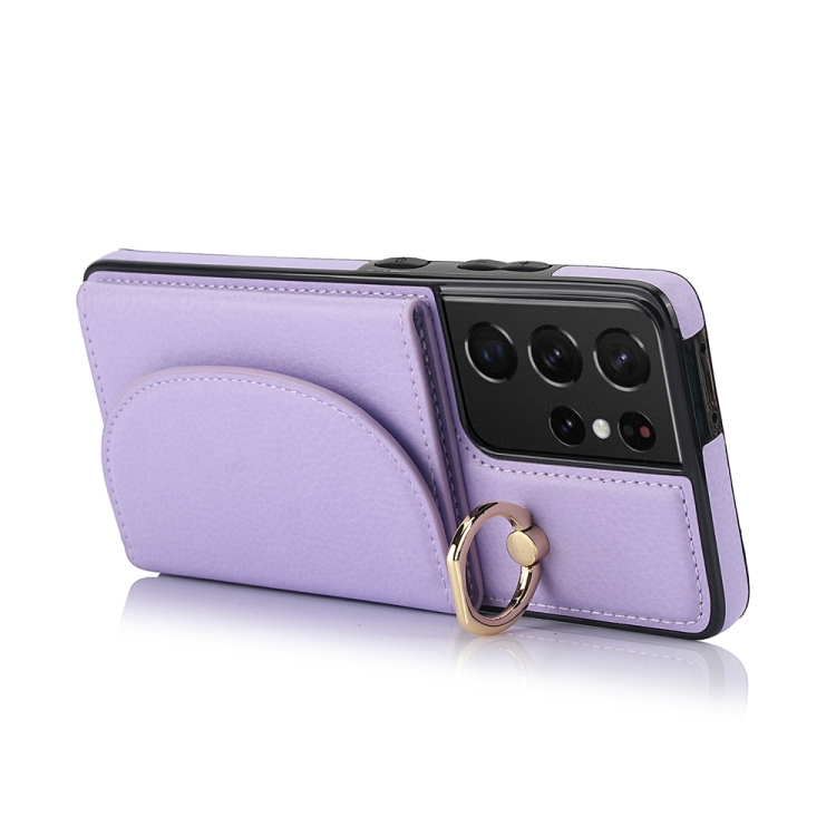 For Samsung Galaxy S21 Ultra 5G YM007 Ring Holder Card Bag Skin Feel Phone Case(Purple) For Samsung Galaxy S21 Ultra 5G YM007 Ring Holder Card Bag Skin Feel Phone Case(Purple)