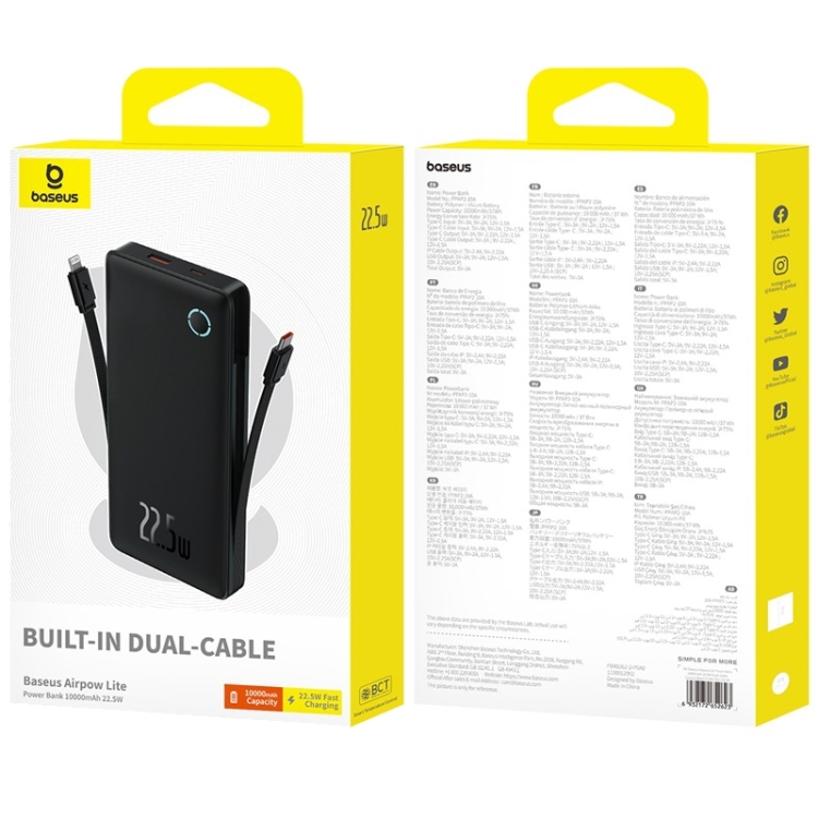 Baseus Airpow Lite 22.5W 10000mAh Power Bank Dual-Cable Version(Black) - 4
