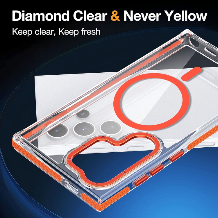 For Samsung Galaxy S24 Ultra 5G Dual-Color Clear Acrylic Hybrid TPU MagSafe Phone Case(Orange) For Samsung Galaxy S24 Ultra 5G Dual-Color Clear Acrylic Hybrid TPU MagSafe Phone Case(Orange)