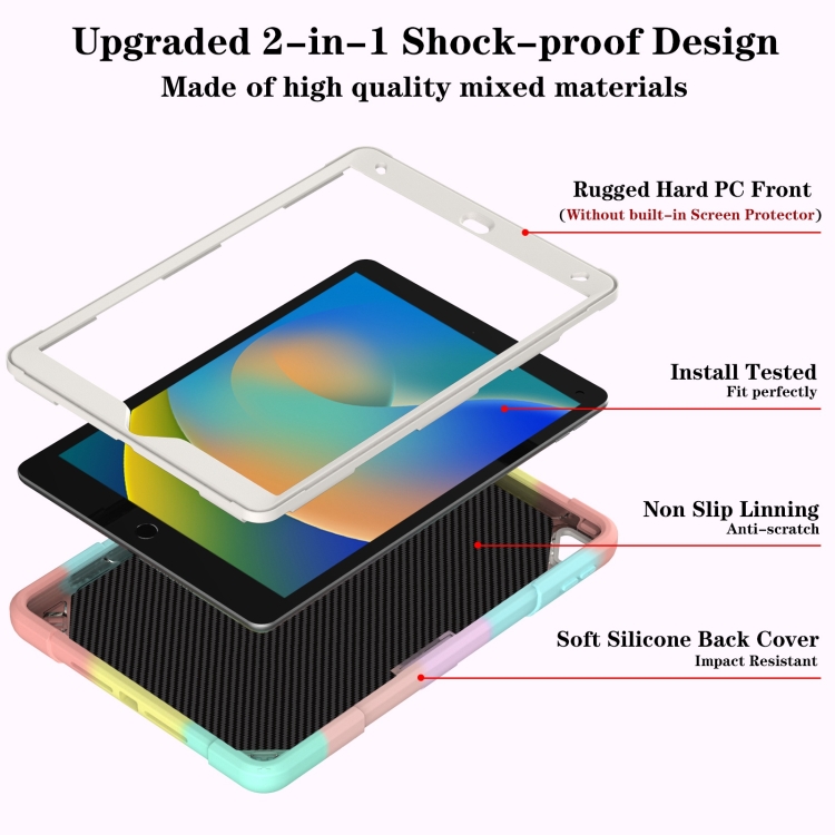 For iPad 10.2 2021 / 2020 / 2019 Punk Stand PC Hybrid Silicone Tablet Case with Shoulder Strap(Colorful)