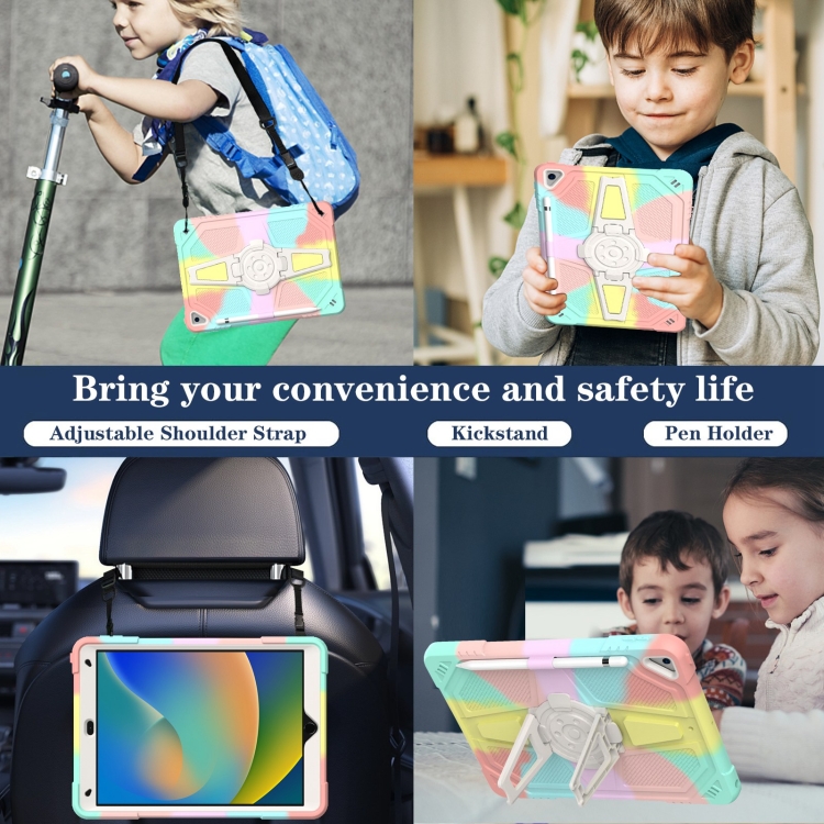 For iPad 10.2 2021 / 2020 / 2019 Punk Stand PC Hybrid Silicone Tablet Case with Shoulder Strap(Colorful)