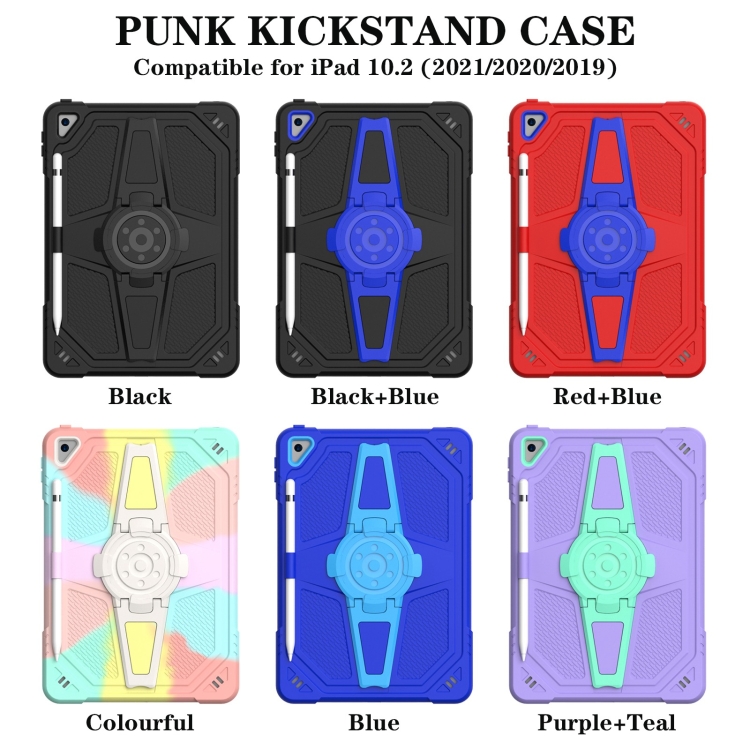 For iPad 10.2 2021 / 2020 / 2019 Punk Stand PC Hybrid Silicone Tablet Case with Shoulder Strap(Colorful)