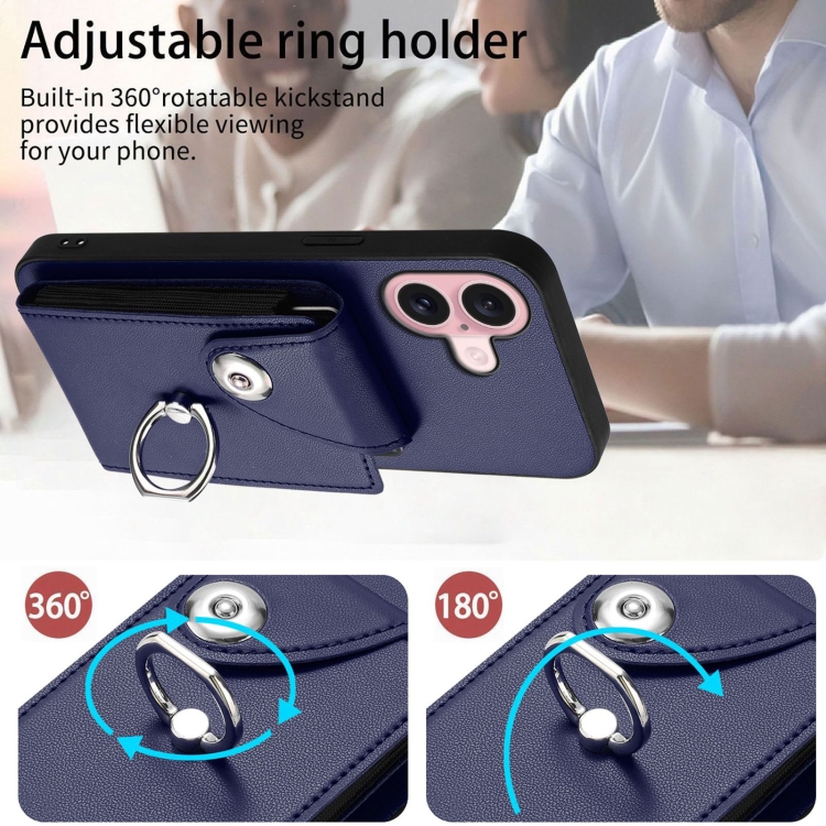 For iPhone 16 Organ Card Bag Ring Holder Phone Case with Long Lanyard(Blue) For iPhone 16 Organ Card Bag Ring Holder Phone Case with Long Lanyard(Blue)