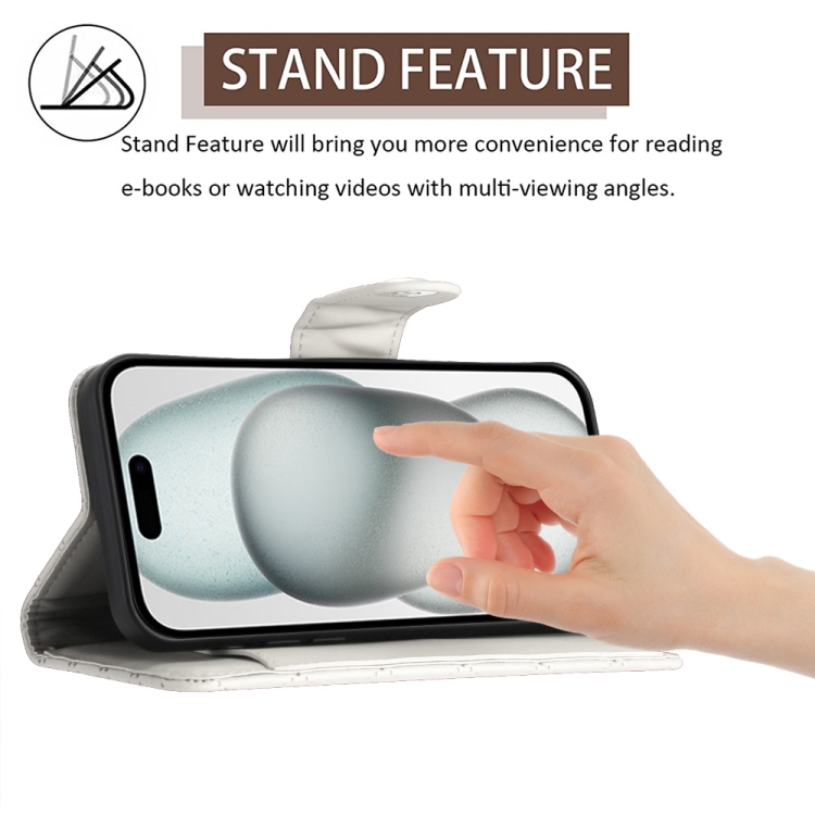 For iPhone 14 Rhombic Texture Flip Leather Phone Case with Lanyard(White) - 2