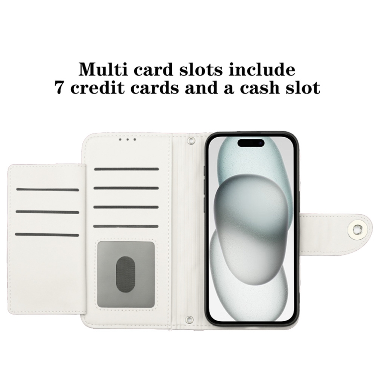 For iPhone 14 Rhombic Texture Flip Leather Phone Case with Lanyard(White) - 4