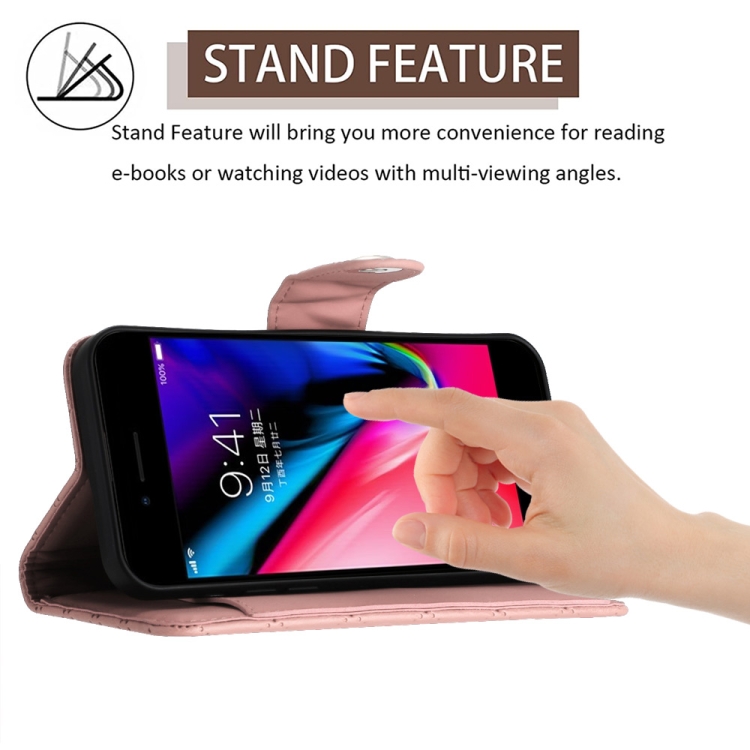 For iPhone SE 2022 / 2020 / 8 / 7 Rhombic Texture Flip Leather Phone Case with Lanyard(Coral Pink) For iPhone SE 2022 / 2020 / 8 / 7 Rhombic Texture Flip Leather Phone Case with Lanyard(Coral Pink)