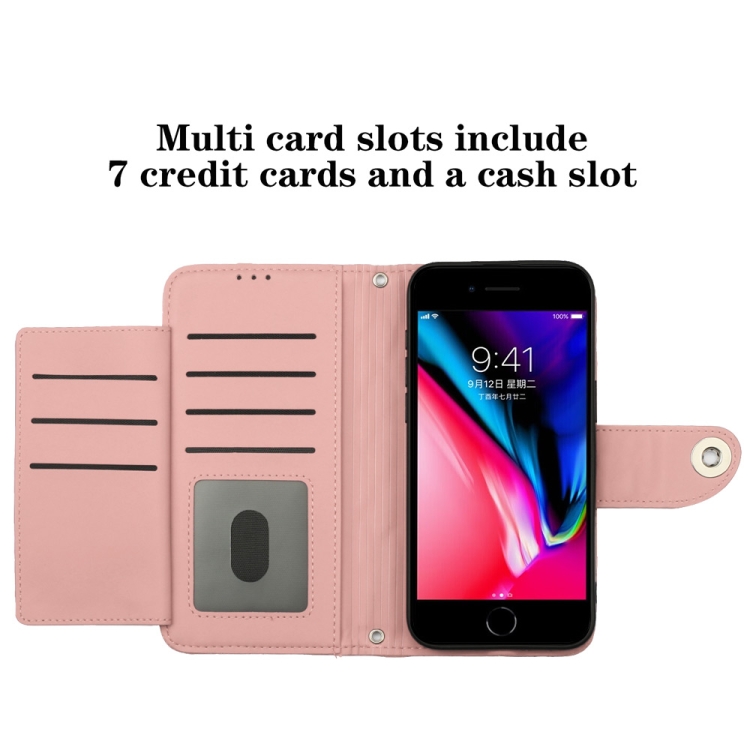 For iPhone SE 2022 / 2020 / 8 / 7 Rhombic Texture Flip Leather Phone Case with Lanyard(Coral Pink) For iPhone SE 2022 / 2020 / 8 / 7 Rhombic Texture Flip Leather Phone Case with Lanyard(Coral Pink)
