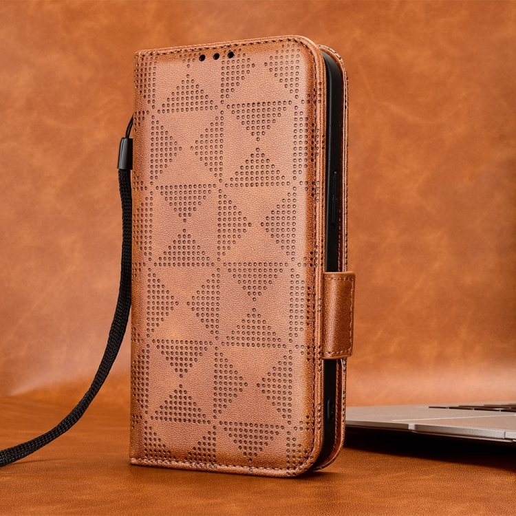 For Samsung Galaxy S24 5G Symmetrical Triangle Leather Phone Case(Brown) For Samsung Galaxy S24 5G Symmetrical Triangle Leather Phone Case(Brown)