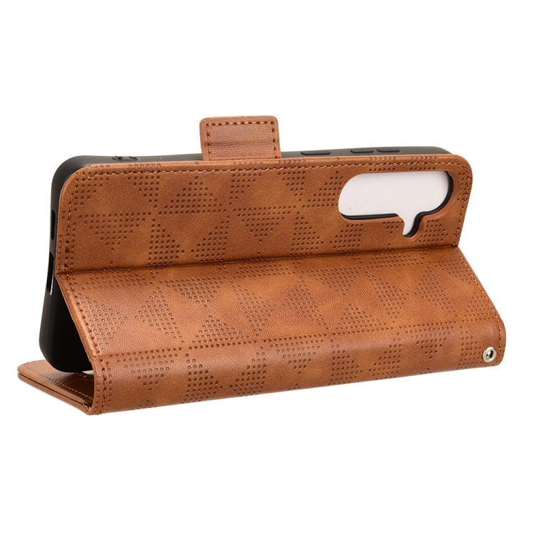 For Samsung Galaxy S24 5G Symmetrical Triangle Leather Phone Case(Brown) For Samsung Galaxy S24 5G Symmetrical Triangle Leather Phone Case(Brown)