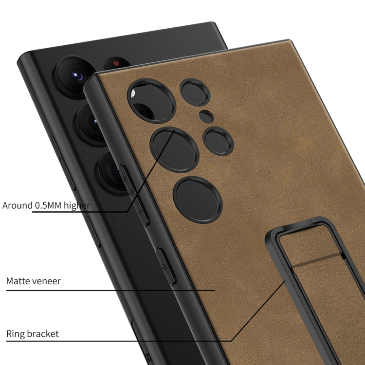 For Samsung Galaxy S24 Ultra 5G GKK Skin Feel Frosted Leather Fold Holder Phone Case(Brown) For Samsung Galaxy S24 Ultra 5G GKK Skin Feel Frosted Leather Fold Holder Phone Case(Brown)