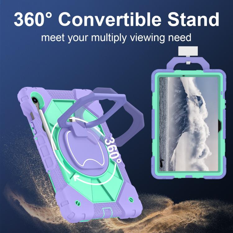 For Samsung Galaxy Tab S10 FE / S9 Contrast Color Robot Silicone Hybrid PC Tablet Case(Purple Mint Green)