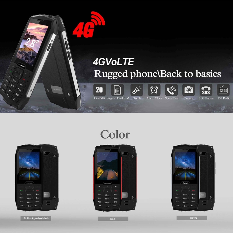 HAMTOD H3 Rugged Phone, EU Version, 2.8 inch T107 ARM CortexTM A7 Quad-core 1.0GHz, Network: 4G, VoLTE, BT, SOS(Red) - B1