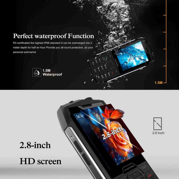 HAMTOD H3 Rugged Phone, EU Version, 2.8 inch T107 ARM CortexTM A7 Quad-core 1.0GHz, Network: 4G, VoLTE, BT, SOS(Red) - B3