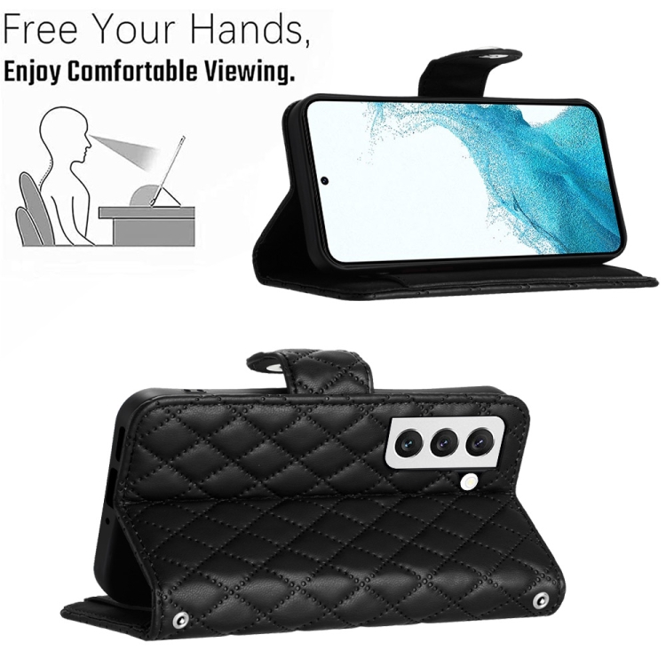 For Samsung Galaxy S22 5G Rhombic Texture Flip Leather Phone Case with Lanyard(Black) For Samsung Galaxy S22 5G Rhombic Texture Flip Leather Phone Case with Lanyard(Black)
