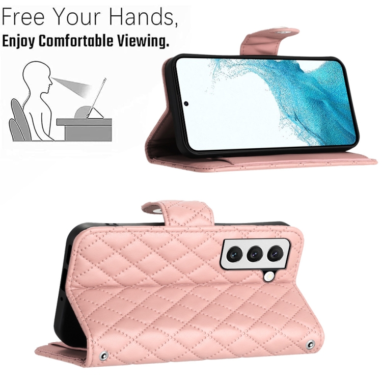 For Samsung Galaxy S23+ 5G Rhombic Texture Flip Leather Phone Case with Lanyard(Coral Pink) For Samsung Galaxy S23+ 5G Rhombic Texture Flip Leather Phone Case with Lanyard(Coral Pink)