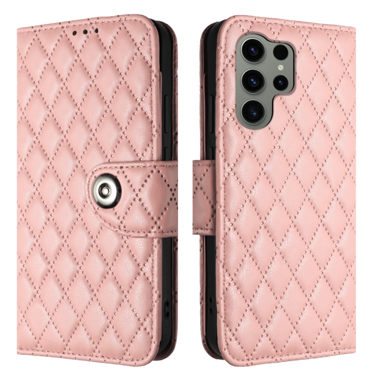 For Samsung Galaxy S23 Ultra 5G Rhombic Texture Flip Leather Phone Case with Lanyard(Coral Pink) For Samsung Galaxy S23 Ultra 5G Rhombic Texture Flip Leather Phone Case with Lanyard(Coral Pink)