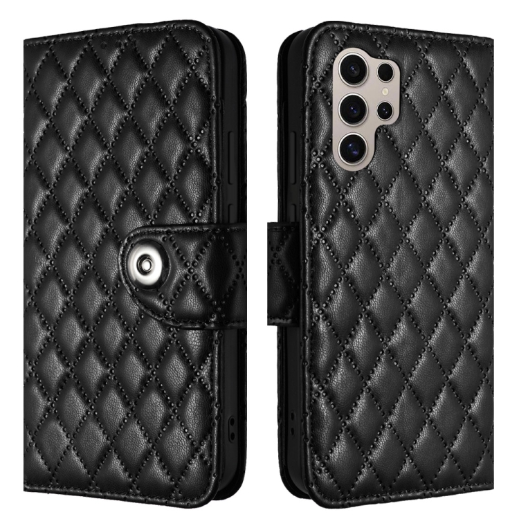 For Samsung Galaxy S24 Ultra 5G Rhombic Texture Flip Leather Phone Case with Lanyard(Black) For Samsung Galaxy S24 Ultra 5G Rhombic Texture Flip Leather Phone Case with Lanyard(Black)