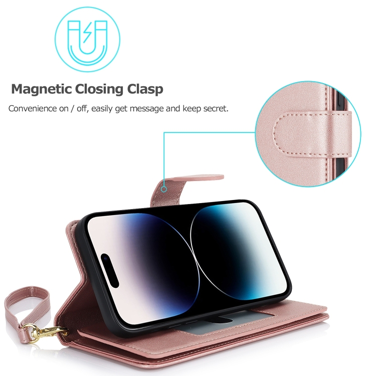 For iPhone 14 Multi-Card Wallet RFID Leather Phone Case(Rose Gold) - 3