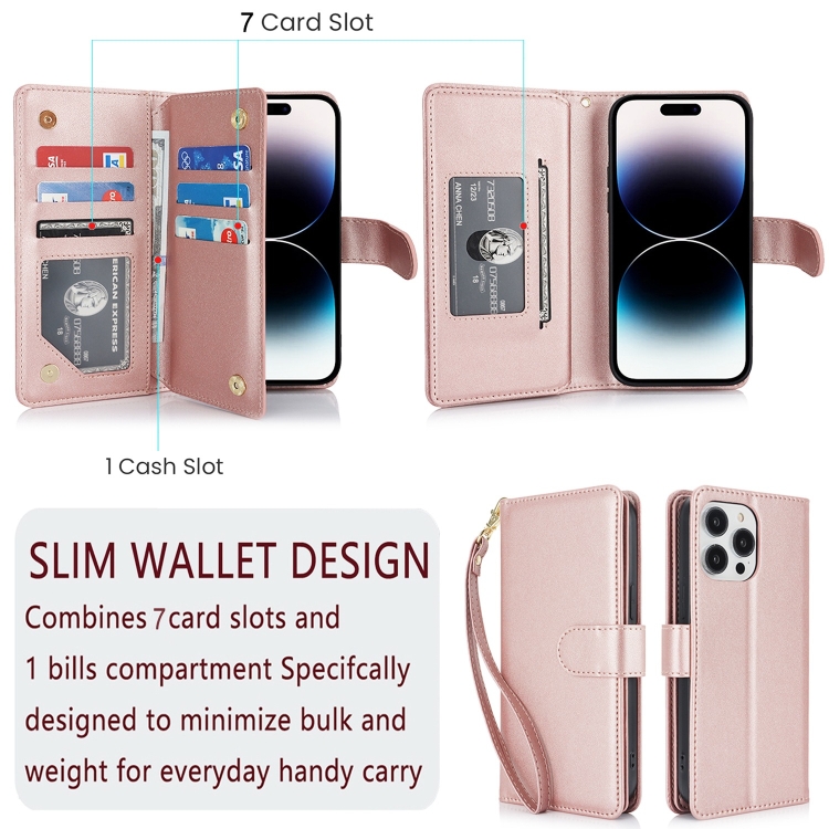 For iPhone 14 Multi-Card Wallet RFID Leather Phone Case(Rose Gold) - 4