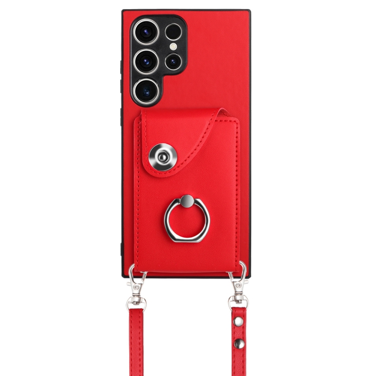 For Samsung Galaxy S23 Ultra 5G Organ Card Bag Ring Holder Phone Case with Long Lanyard(Red) For Samsung Galaxy S23 Ultra 5G Organ Card Bag Ring Holder Phone Case with Long Lanyard(Red)