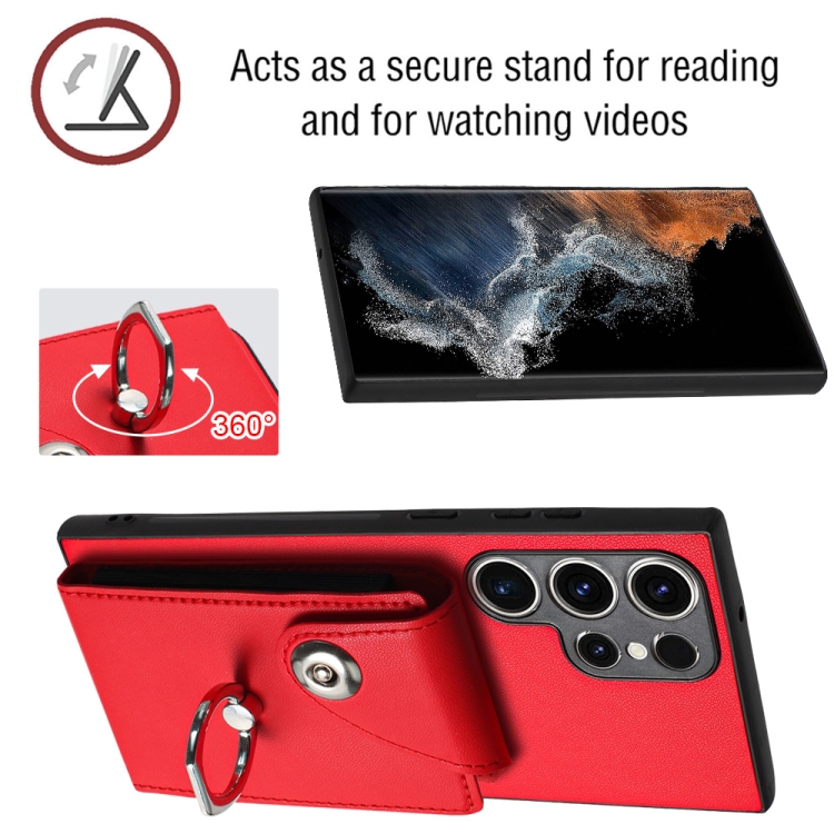 For Samsung Galaxy S23 Ultra 5G Organ Card Bag Ring Holder Phone Case with Long Lanyard(Red) For Samsung Galaxy S23 Ultra 5G Organ Card Bag Ring Holder Phone Case with Long Lanyard(Red)
