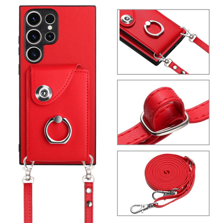 For Samsung Galaxy S23 Ultra 5G Organ Card Bag Ring Holder Phone Case with Long Lanyard(Red) For Samsung Galaxy S23 Ultra 5G Organ Card Bag Ring Holder Phone Case with Long Lanyard(Red)