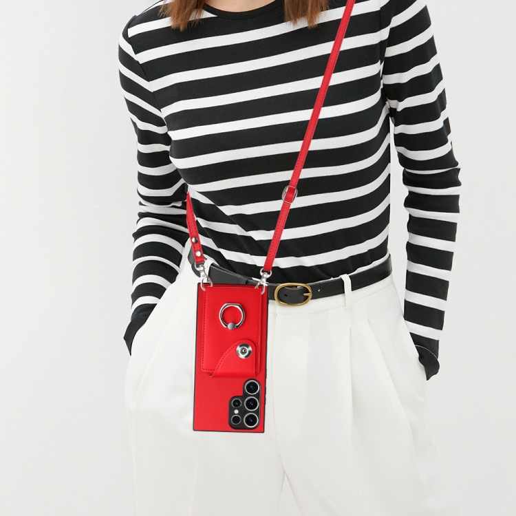 For Samsung Galaxy S23 Ultra 5G Organ Card Bag Ring Holder Phone Case with Long Lanyard(Red) For Samsung Galaxy S23 Ultra 5G Organ Card Bag Ring Holder Phone Case with Long Lanyard(Red)