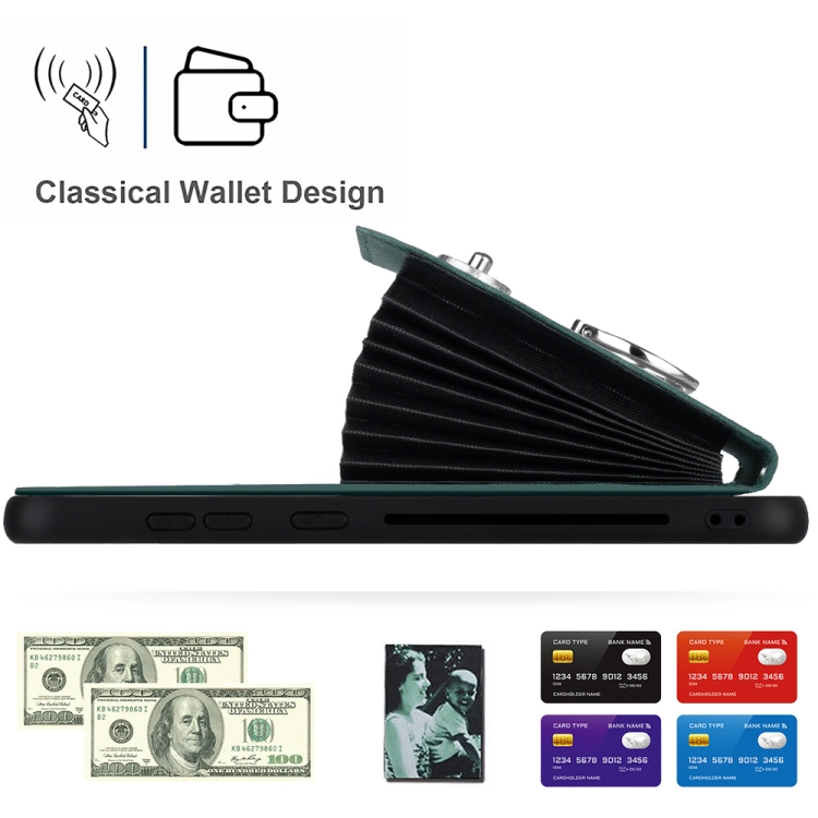 For Samsung Galaxy S23+ 5G Organ Card Bag Ring Holder Phone Case with Long Lanyard(Green)