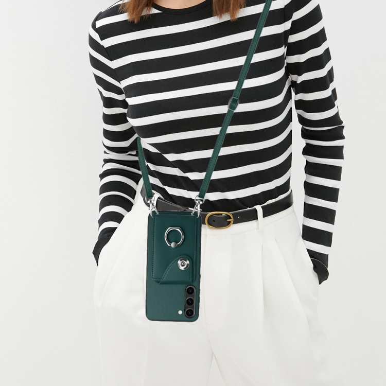 For Samsung Galaxy S23+ 5G Organ Card Bag Ring Holder Phone Case with Long Lanyard(Green)