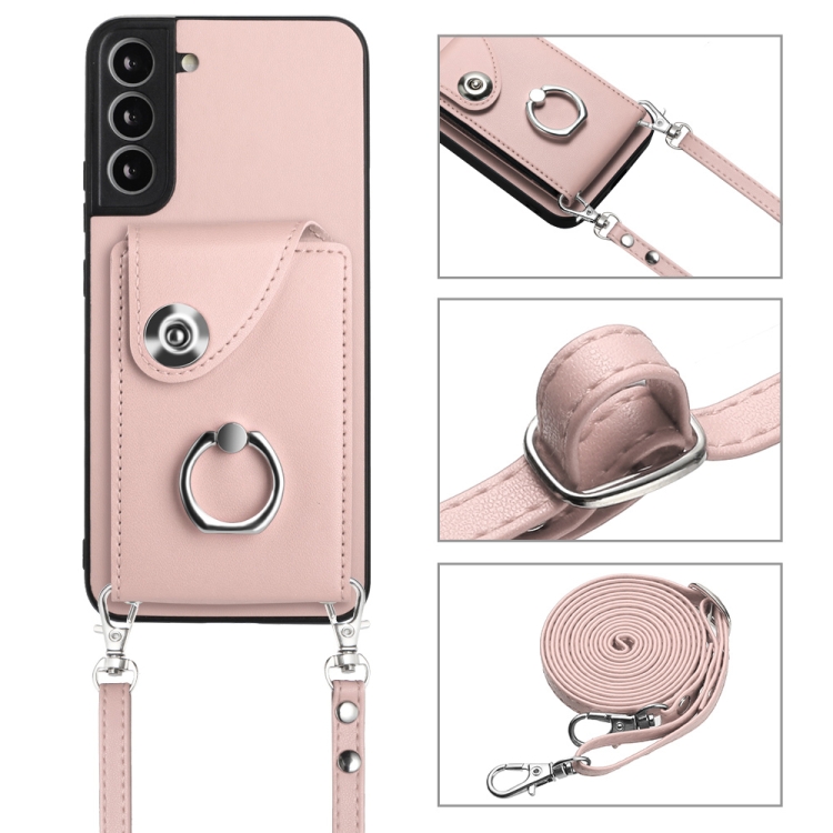 For Samsung Galaxy S22+ 5G Organ Card Bag Ring Holder Phone Case with Long Lanyard(Pink) For Samsung Galaxy S22+ 5G Organ Card Bag Ring Holder Phone Case with Long Lanyard(Pink)