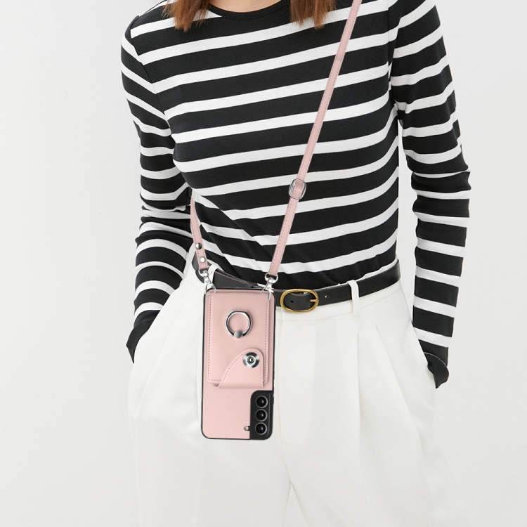 For Samsung Galaxy S22 5G Organ Card Bag Ring Holder Phone Case with Long Lanyard(Pink) For Samsung Galaxy S22 5G Organ Card Bag Ring Holder Phone Case with Long Lanyard(Pink)