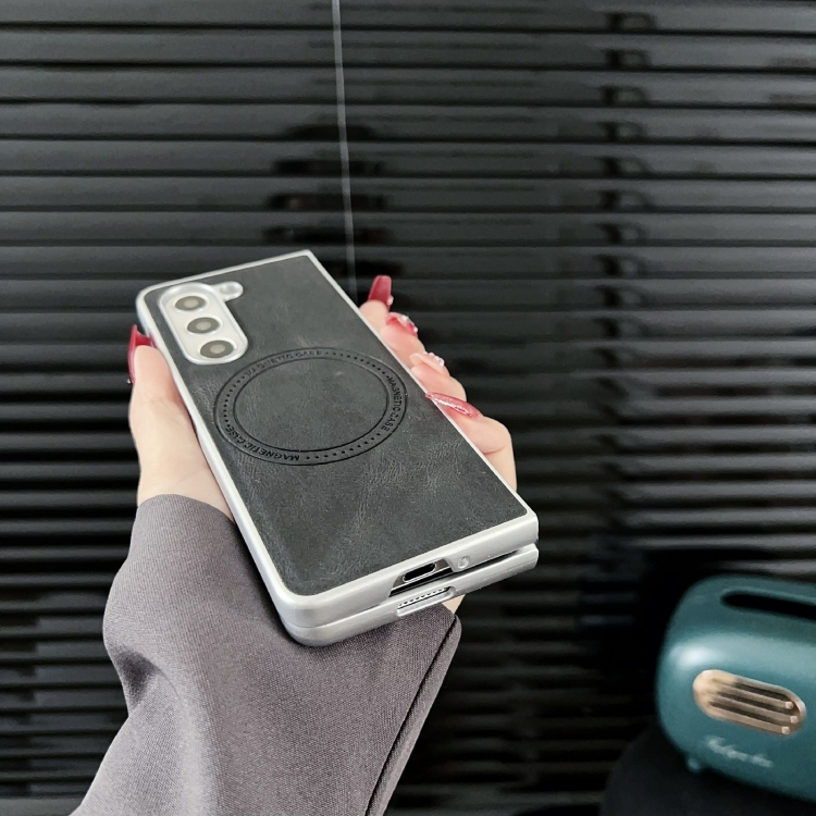 For Samsung Galaxy Z Fold5 Skin Feel Leather Texture MagSafe Pearlescent Paint Shockproof Phone Case(Purple) For Samsung Galaxy Z Fold5 Skin Feel Leather Texture MagSafe Pearlescent Paint Shockproof Phone Case(Purple)