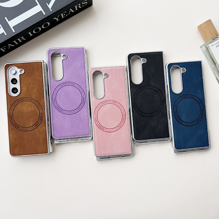 For Samsung Galaxy Z Fold5 Skin Feel Leather Texture MagSafe Pearlescent Paint Shockproof Phone Case(Purple) For Samsung Galaxy Z Fold5 Skin Feel Leather Texture MagSafe Pearlescent Paint Shockproof Phone Case(Purple)