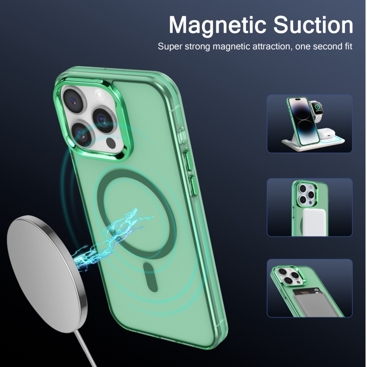 For iPhone 15 Pro Electroplated IMD Magsafe PC Hybrid TPU Phone Case(Green) For iPhone 15 Pro Electroplated IMD Magsafe PC Hybrid TPU Phone Case(Green)
