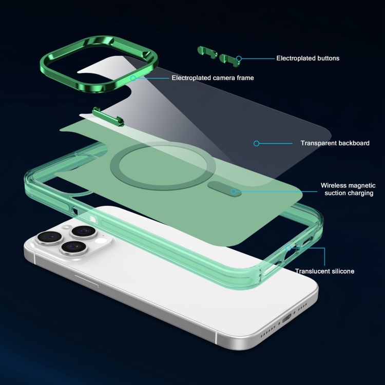 For iPhone 15 Pro Electroplated IMD Magsafe PC Hybrid TPU Phone Case(Green) For iPhone 15 Pro Electroplated IMD Magsafe PC Hybrid TPU Phone Case(Green)