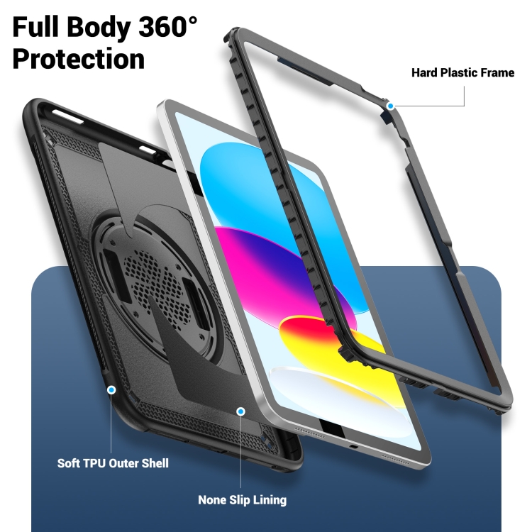 For iPad 10th Gen 10.9 2022 Honeycomb Hand Grip Turntable Stand Tablet Case(Black) For iPad 10th Gen 10.9 2022 Honeycomb Hand Grip Turntable Stand Tablet Case(Black)