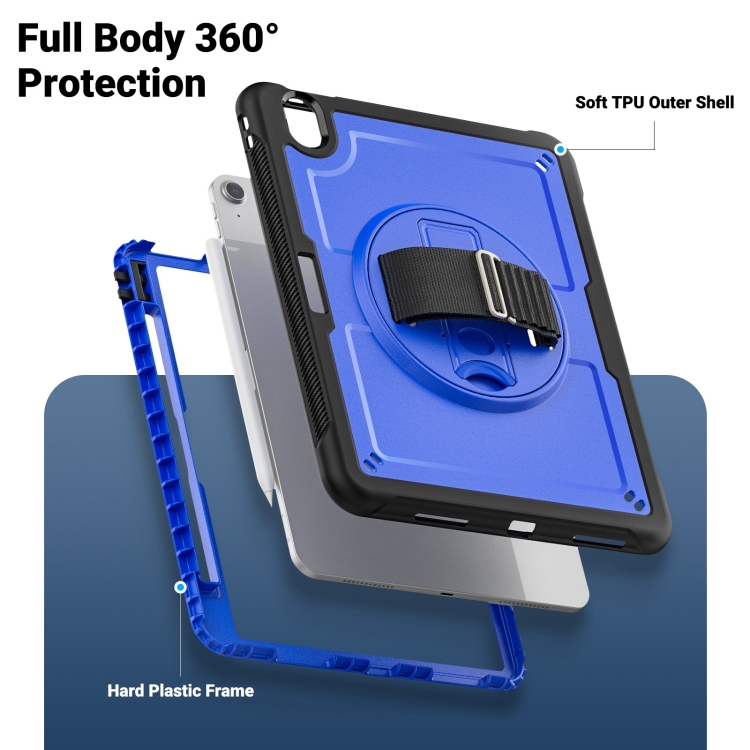 For iPad Air 11 2024 Honeycomb Hand Grip Turntable Stand Tablet Case(Dark Blue) For iPad Air 11 2024 Honeycomb Hand Grip Turntable Stand Tablet Case(Dark Blue)