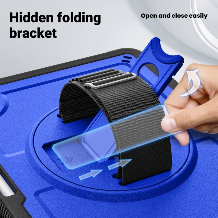 For iPad Air 11 2024 Honeycomb Hand Grip Turntable Stand Tablet Case(Dark Blue) For iPad Air 11 2024 Honeycomb Hand Grip Turntable Stand Tablet Case(Dark Blue)