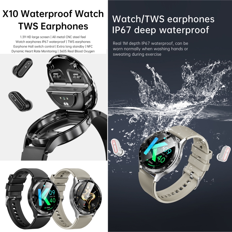 Auriculares X10 Reloj inteligente Pulsera impermeable de 1,39 pulgadas, compatible con llamadas Bluetooth / NFC / frecuencia cardíaca (negro) - B1