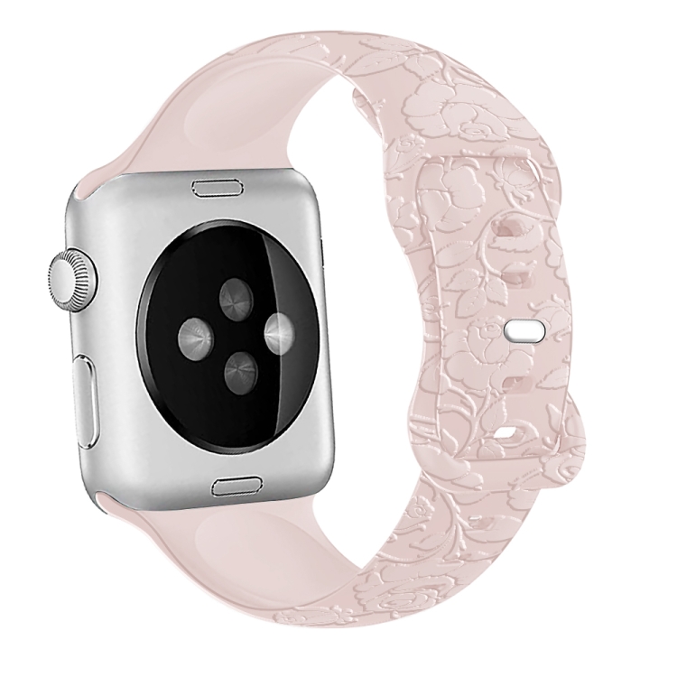 For Apple Watch Series 2 38mm Rose Embossed Silicone Watch Band(Pink) 