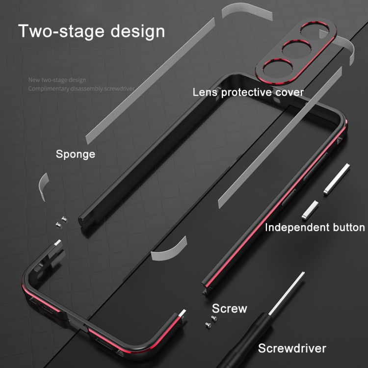 For Samsung Galaxy S23 FE 5G Aurora Series Lens Protector + Metal Frame Phone Case(Black Red) For Samsung Galaxy S23 FE 5G Aurora Series Lens Protector + Metal Frame Phone Case(Black Red)
