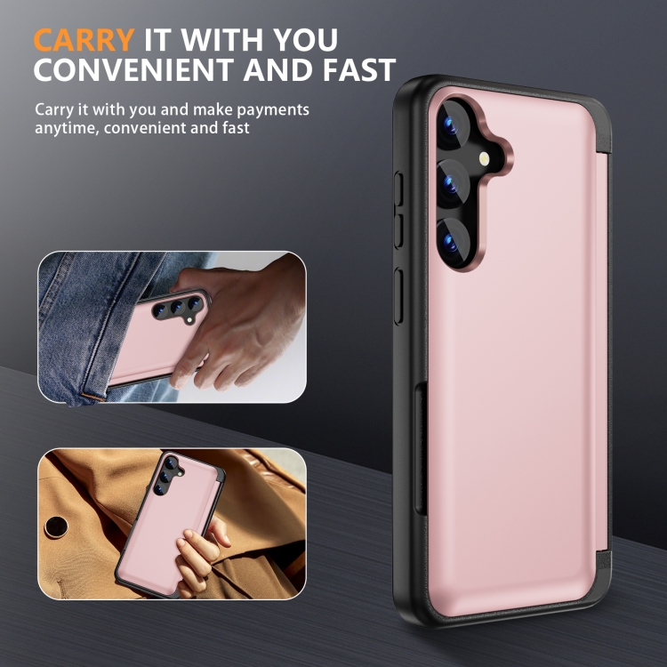 For Samsung Galaxy S23+ 5G 3 in 1 Flip Holder Phone Case(Pink)